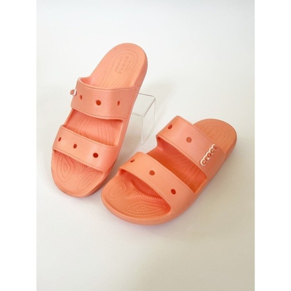 Crocs Classic Double Band‎ Strap Unisex Comfort Slide Sandal Men 12 Coral Orange